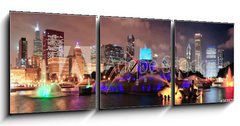 Obraz s hodinami 3D tdln - 150 x 50 cm F_BM36357613 - Chicago night scene