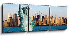 Obraz s hodinami   New York Manhattan statue de la Libert, 150 x 50 cm