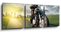 Obraz s hodinami 3D tdln - 150 x 50 cm F_BM36497875 - Motorbike and City - Motocykl a msto