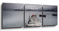 Obraz s hodinami   pier and boat, low saturation, 150 x 50 cm