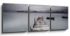 Obraz s hodinami 3D tdln - 150 x 50 cm F_BM37069387 - pier and boat, low saturation - molo a lo, nzk nasycen