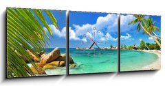 Obraz s hodinami   tropical paradise  Seychelles islands, 150 x 50 cm