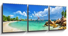 Obraz s hodinami 3D tdln - 150 x 50 cm F_BM37366867 - Seychelles , beach panorama