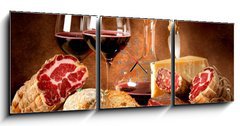 Obraz s hodinami 3D tdln - 150 x 50 cm F_BM38393284 - Insaccati con formaggio e vino rosso