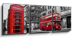 Obraz s hodinami   Cabine tlphonique et bus rouges  Londres (UK), 150 x 50 cm