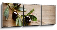 Obraz s hodinami   Olives on a Wood background, 150 x 50 cm