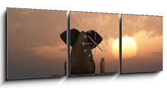 Obraz s hodinami   elephant and dog sit on a summer beach, 150 x 50 cm
