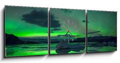 Obraz s hodinami 3D tdln - 150 x 50 cm F_BM393661178 - Scenic View Of Aurora Borealis Over Lake Against Sky At Night