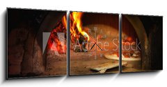 Obraz s hodinami   Pizza cotta con forno a legna, 150 x 50 cm