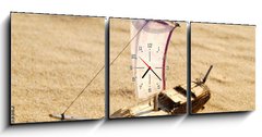 Obraz s hodinami 3D tdln - 150 x 50 cm F_BM39733382 - wooden sail ship toy model in the sea sand