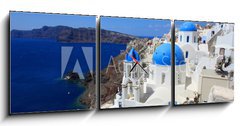 Obraz s hodinami   Santorin  Oia panorama, 150 x 50 cm