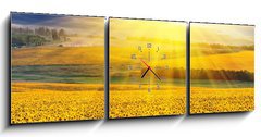 Obraz s hodinami   Sunset over the field, 150 x 50 cm