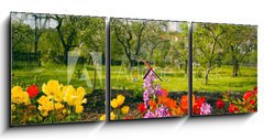 Obraz s hodinami 3D tdln - 150 x 50 cm F_BM40326527 - Blumen vor Streuobstgarten