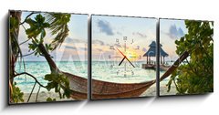 Obraz s hodinami 3D tdln - 150 x 50 cm F_BM40728385 - Hammock and sunset