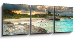 Obraz s hodinami 3D tdln - 150 x 50 cm F_BM41177940 - Caribbean beach in Mexico at sunset