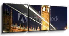 Obraz s hodinami 3D tdln - 150 x 50 cm F_BM4170127 - Big Ben in London at night against blue sky. London traffic