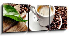 Obraz s hodinami   Hot cup coffee, 150 x 50 cm