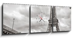 Obraz s hodinami   Eiffel tower view from Seine river square format, 150 x 50 cm