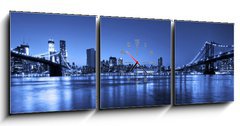 Obraz s hodinami 3D tdln - 150 x 50 cm F_BM42013041 - View of Manhattan and Brooklyn bridges and skyline at night - Pohled na mosty Manhattan a Brooklyn a panorama v noci