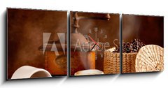 Obraz s hodinami 3D tdln - 150 x 50 cm F_BM42479858 - Caff tostato e macinato con cappuccino caldo