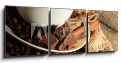 Obraz s hodinami   cup of coffee and beans, cinnamon sticks and chocolate, 150 x 50 cm