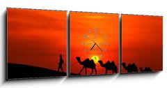 Obraz s hodinami 3D tdln - 150 x 50 cm F_BM42832651 - camel caravan sillhouette with sunset