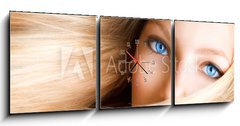 Obraz s hodinami 3D tdln - 150 x 50 cm F_BM43028918 - Blond Girl. Blonde Woman with Blue Eyes