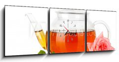 Obraz s hodinami 3D tdln - 150 x 50 cm F_BM43208895 - teapot of tea with rose isolated on white