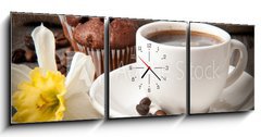 Obraz s hodinami 3D tdln - 150 x 50 cm F_BM43406270 - cup of coffee and chocolate cake