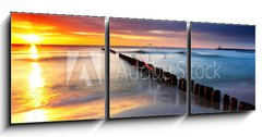 Obraz s hodinami   Baltic sea at beautiful sunrise in Poland beach., 150 x 50 cm