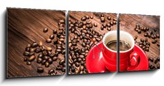 Obraz s hodinami   Hot coffee, 150 x 50 cm