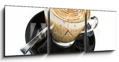 Obraz s hodinami   cup of cappuccino with artistic cream decoration, 150 x 50 cm