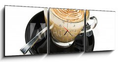 Obraz s hodinami 3D tdln - 150 x 50 cm F_BM43529301 - cup of cappuccino with artistic cream decoration - lek cappuccina s umleckou krmovou vzdobou