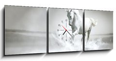 Obraz s hodinami 3D tdln - 150 x 50 cm F_BM44040203 - White horse running through water