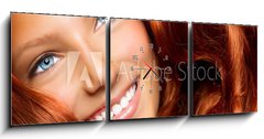 Obraz s hodinami   Beautiful Girl With Healthy Long Red Curly Hair, 150 x 50 cm