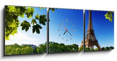 Obraz s hodinami 3D tdln - 150 x 50 cm F_BM44176094 - Seine in Paris with Eiffel tower