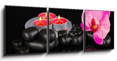 Obraz s hodinami 3D tdln - 150 x 50 cm F_BM44325294 - Spa stones with orchid flower and candles isolated on black
