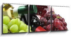 Obraz s hodinami 3D tdln - 150 x 50 cm F_BM4460273 - bottles of wine with grapes - lhve vna s hrozny