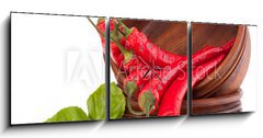 Obraz s hodinami   Hot red chili or chilli pepper in wooden bowls stack, 150 x 50 cm