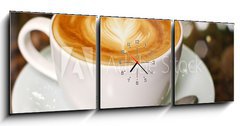 Obraz s hodinami   Cappuccino or latte coffee with heart shape, 150 x 50 cm