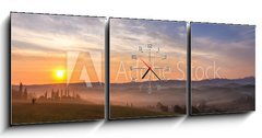 Obraz s hodinami   Val d Orcia after sunrise with photographer, Tuscany, Italy, 150 x 50 cm