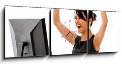 Obraz s hodinami 3D třídílný - 150 x 50 cm F_BM45037171 - Successful business woman