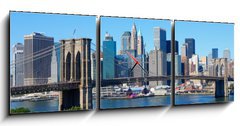 Obraz s hodinami 3D tdln - 150 x 50 cm F_BM4526785 - New York City Skyline and Brooklyn Bridge