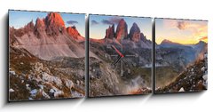 Obraz s hodinami   Sunset mountain panorama in Italy Dolomites, 150 x 50 cm