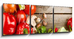 Obraz s hodinami 3D tdln - 150 x 50 cm F_BM45549352 - Healthy Organic Vegetables on the Wooden Background
