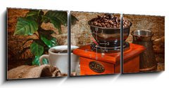 Obraz s hodinami 3D tdln - 150 x 50 cm F_BM45915464 - grinder and other accessories for the coffee - brusky a dal psluenstv pro kvu