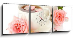 Obraz s hodinami 3D tdln - 150 x 50 cm F_BM46461060 - cups of tea with roses isolated on white