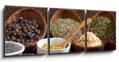 Obraz s hodinami   Different bowls of spices, 150 x 50 cm