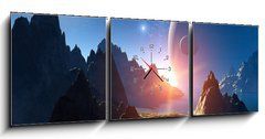 Obraz s hodinami   3D Fantasy landscape, 150 x 50 cm