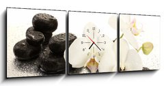 Obraz s hodinami 3D tdln - 150 x 50 cm F_BM47301655 - Spa stones and orchid flowers, isolated on white.